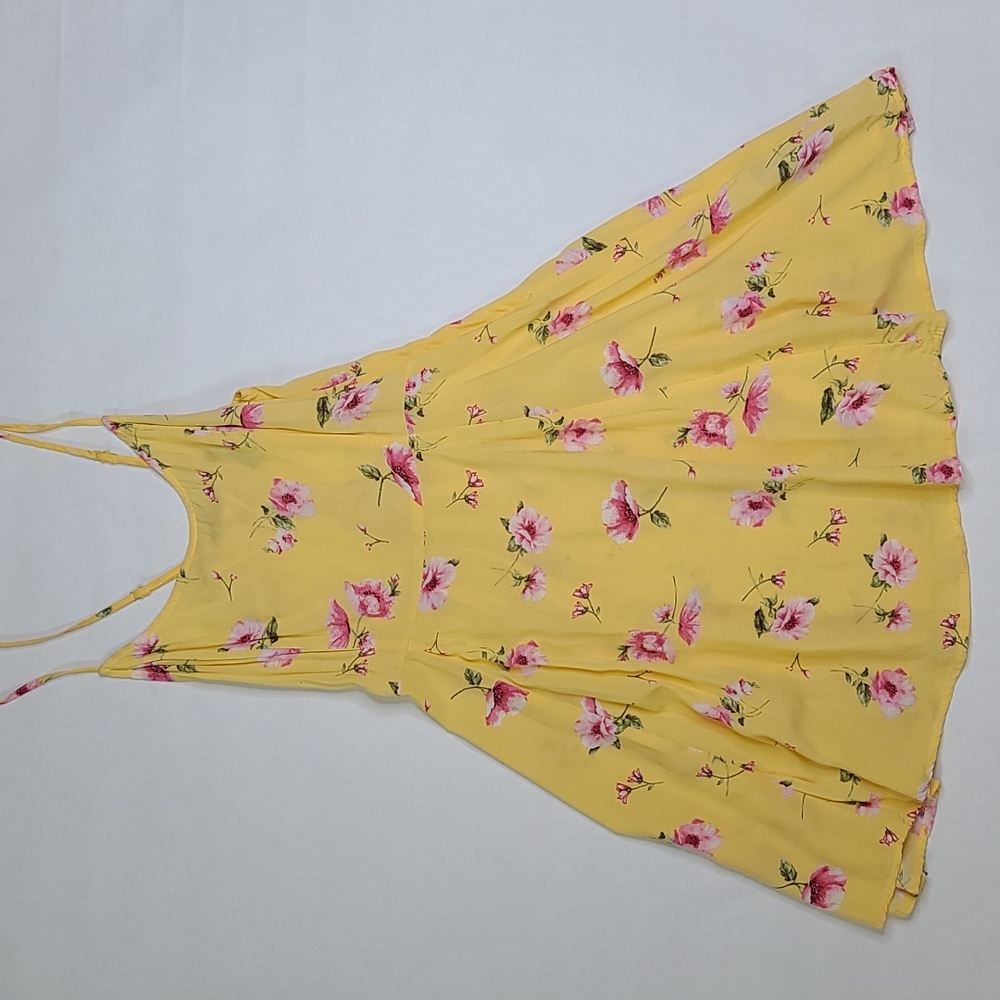 Yellow Floral Spaghetti Strap Mini Sun Dress